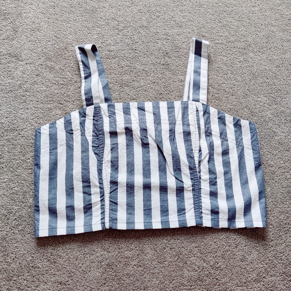 Kensie Jeans Womens Striped Crop Tank Top in Blue White Size Medium Cotton Boho